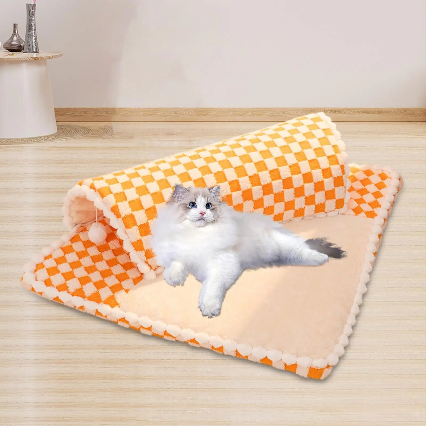 Cat Tunnel Bed for Indoor Cats with Hanging Balls for Indoor Cats