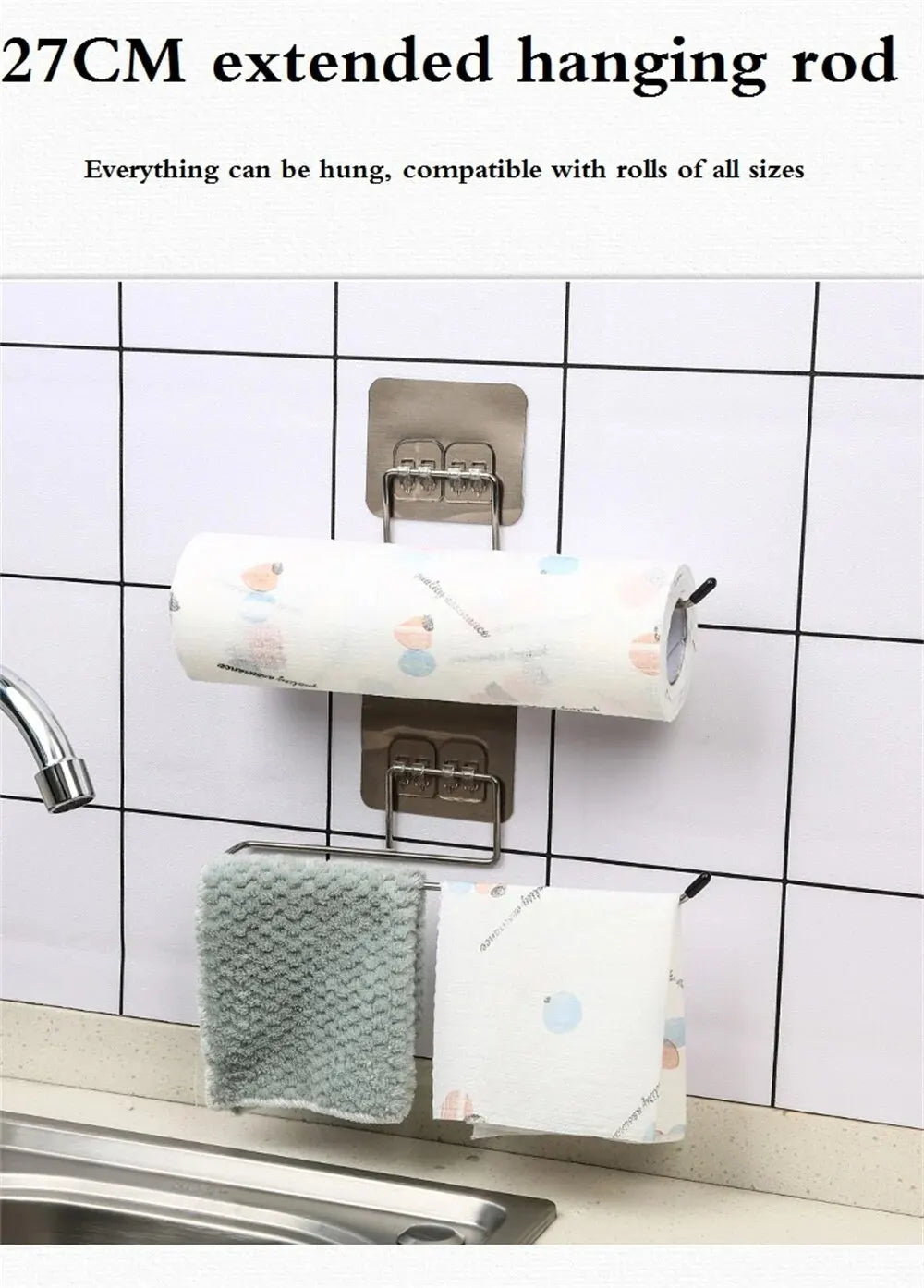 2PCS Kitchen Paper Towel Holder Adhesive Toilet Paper Rack Towel Hanger Tissue Dispenser Roll Napkin Cabinet Storage Accessories