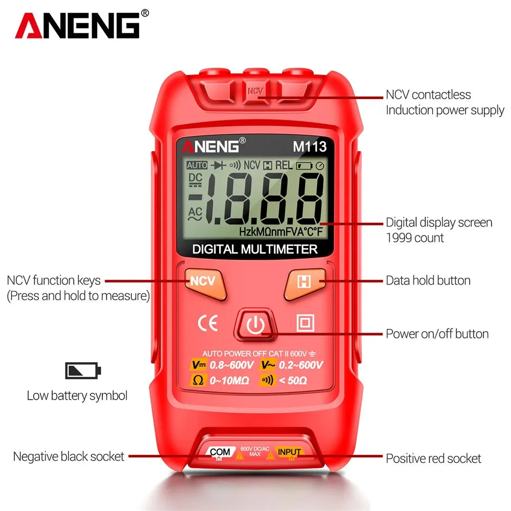 ANENG M113 Mini Digital Multimeter AC/DC Voltage Meter 1999 Counts Multimetro Ohm NCV Electricity Tools Measuring Instruments