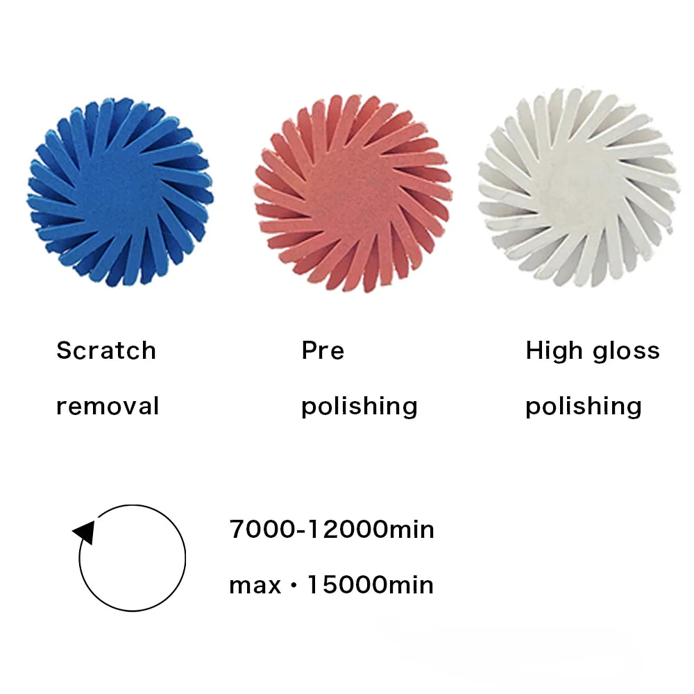 6Pcs Dental Rubber Polisher Composite Resin Polishing  Disc 14mm Wheel 3 Colors Spiral Flex Brush