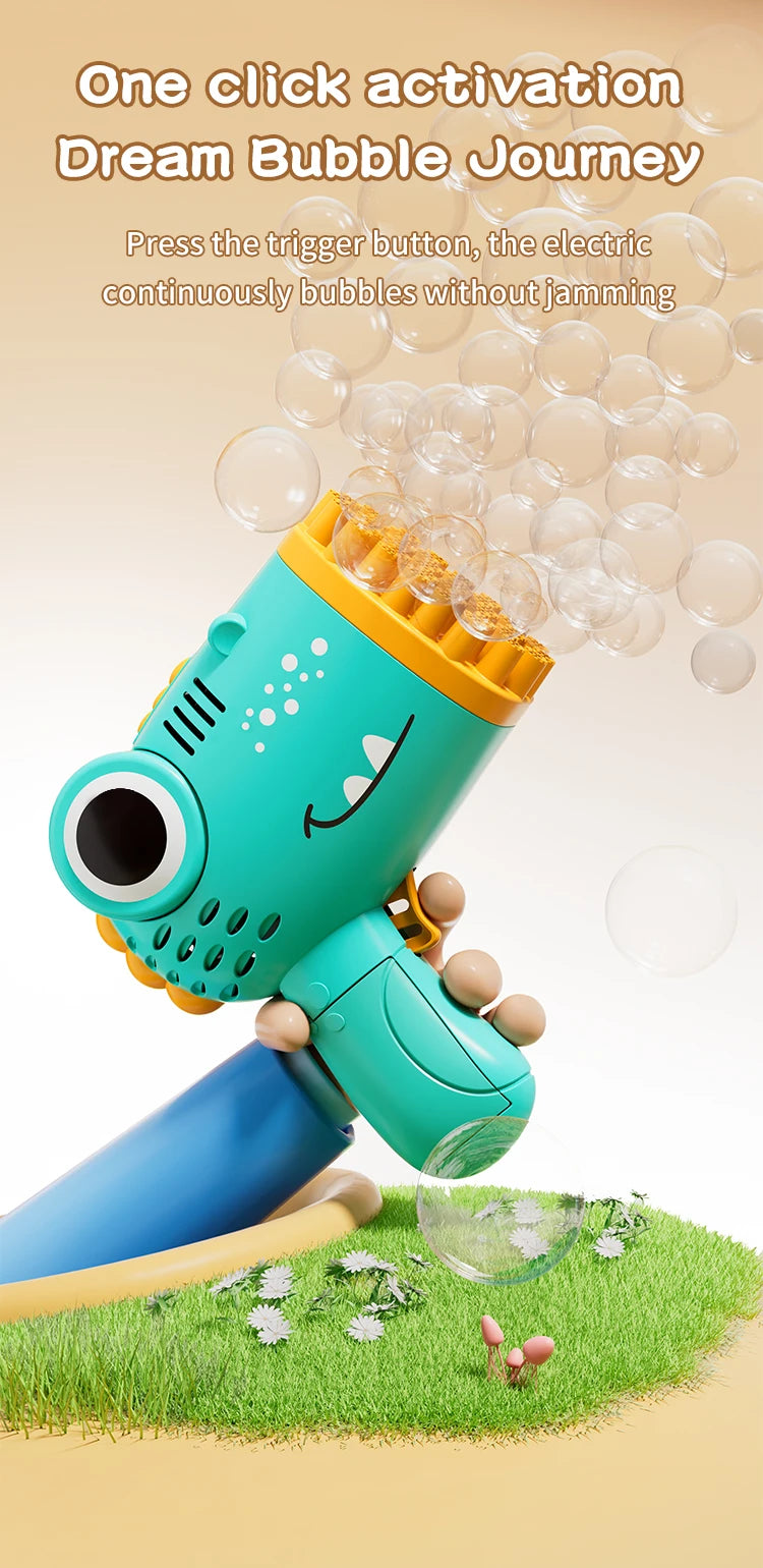 40 Holes Dinosaur Bubble Gun Handheld Fully Automatic Bubble Machine Without Battery And Bubble Water For Kids Gift