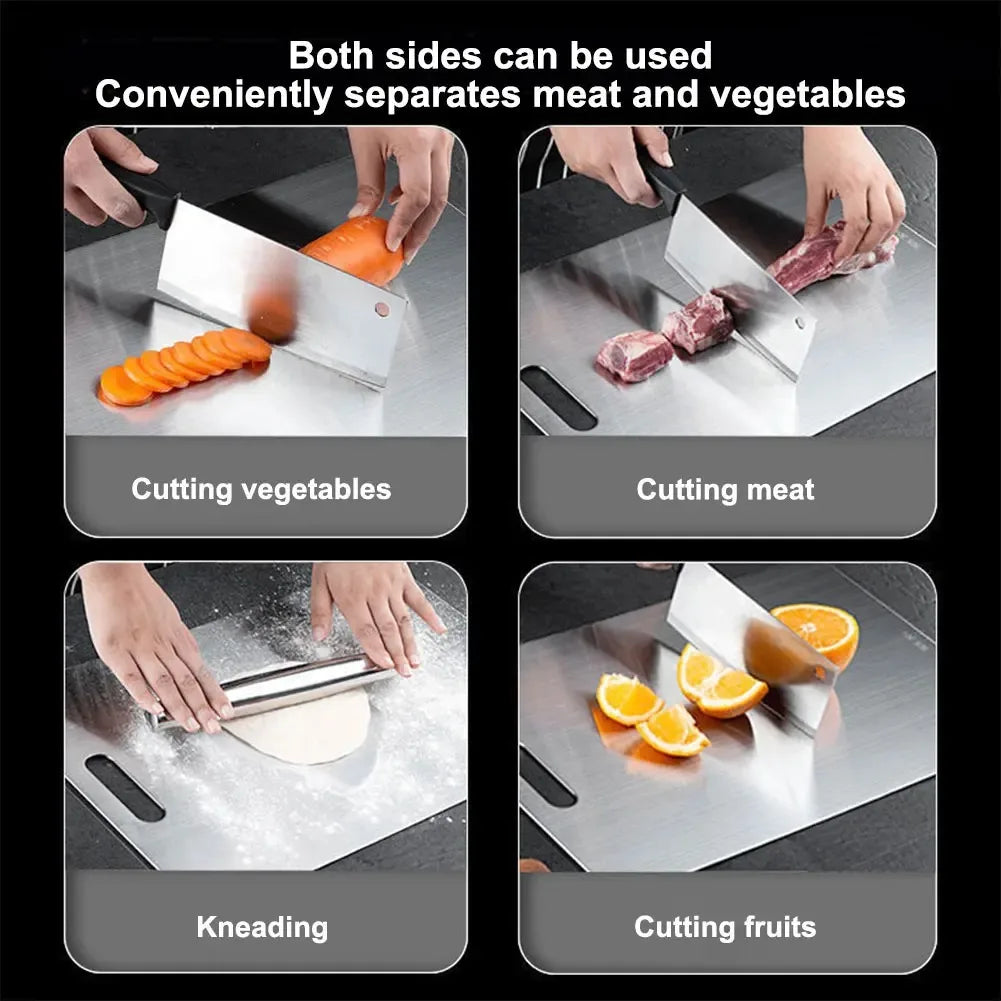 Antibacterial and Mildew-proof 304Stainless Steel Double-sided Food-grade Fruit Cutting Board Suitable for Various Cooking Tasks