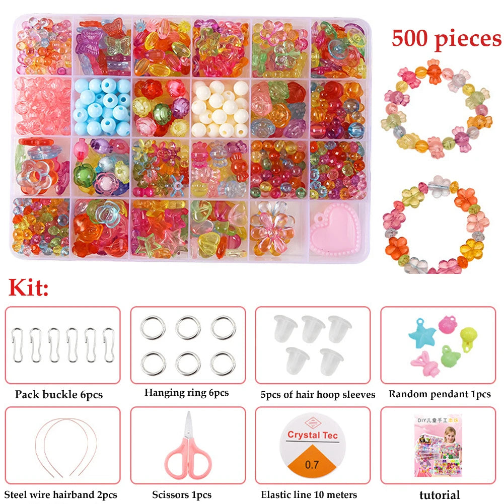 500pcs DIY Handmade Beaded Children's Toy Creative Loose Spacer Beads Crafts Making Bracelet Necklace Jewelry Kit Girl Toy Gift