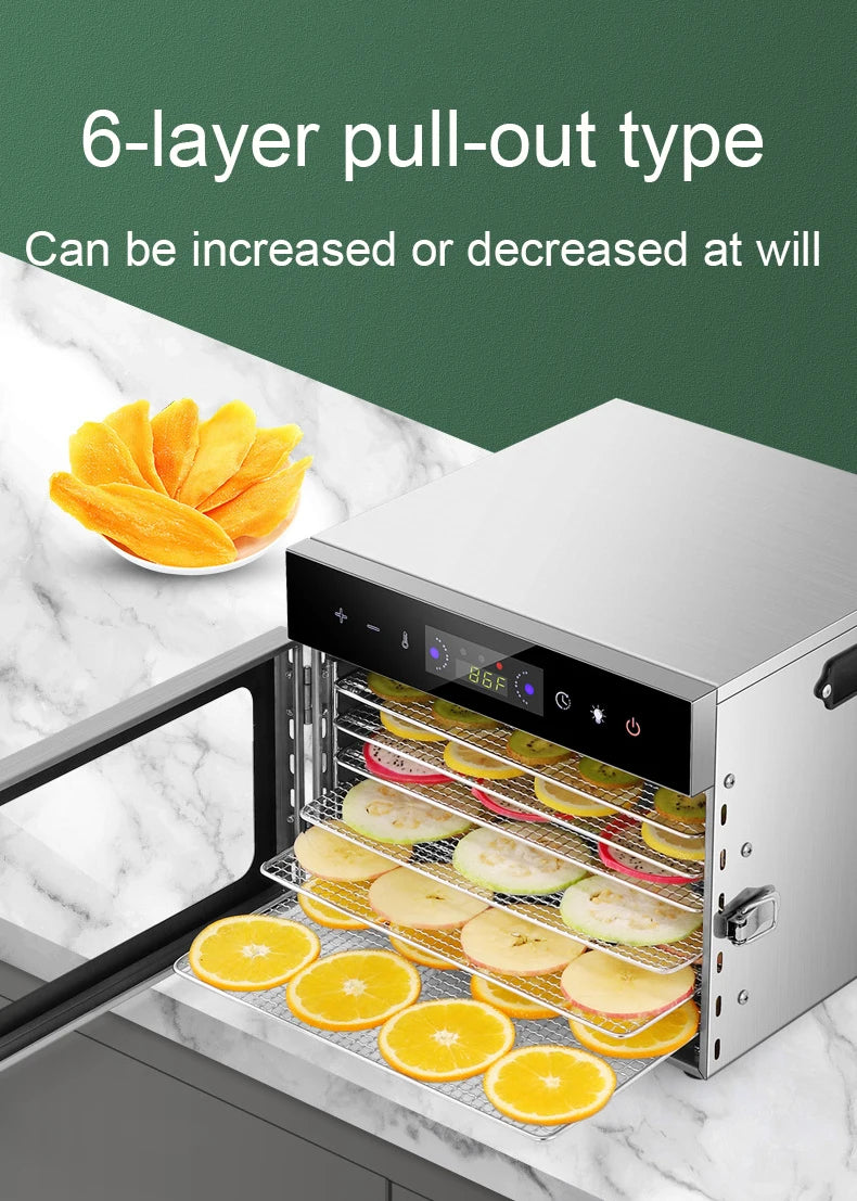 6/8 Layers Stainless Steel Food Dehydrator Digital Temperature Control Fruits Vegetables Air Drying Machine Snacks Meat Dryer EU