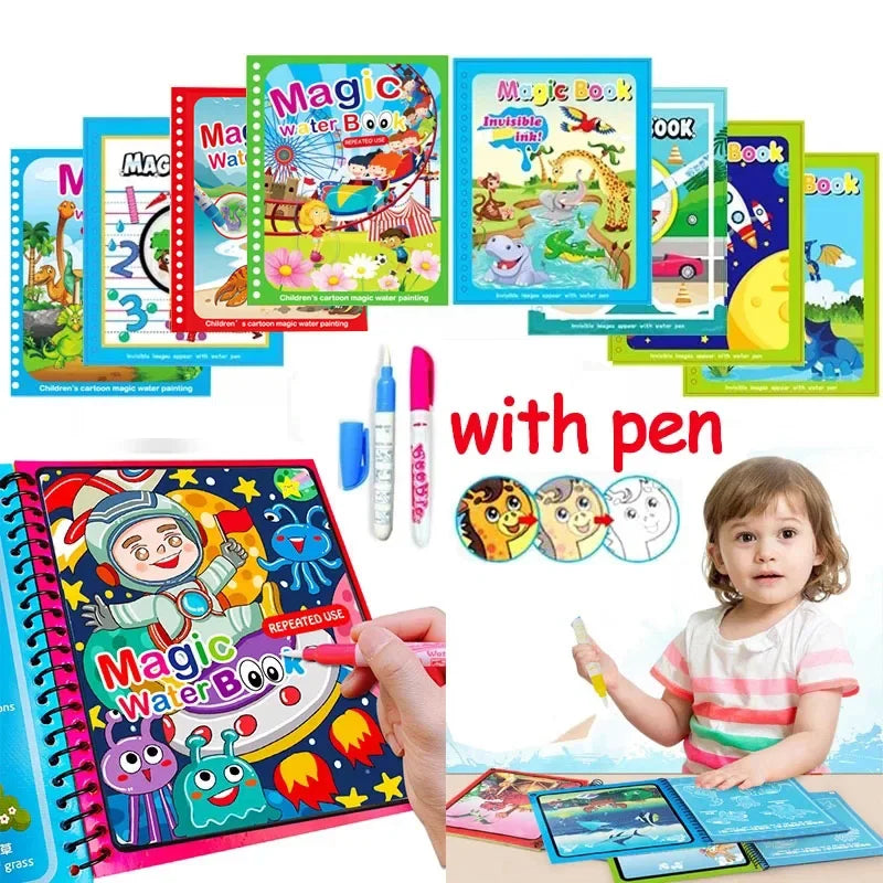 Children Early Education Toys Magical Book with Pen Water  Reusable Coloring Book Magic Drawing Book Drawing Montessori Toys Gif