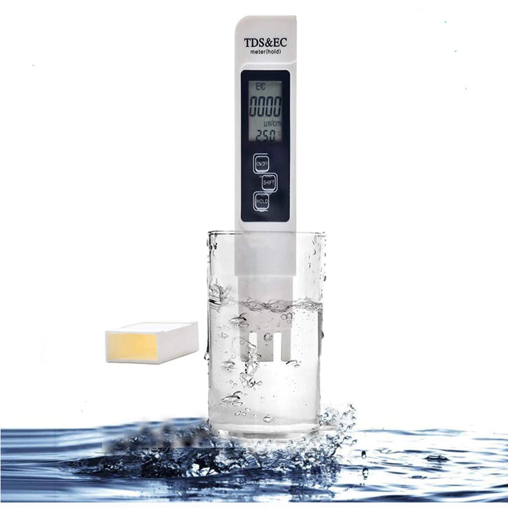 1PC White Digital Water Quality Tester TDS EC Meter Range 0 to 9990 Multifunctional Water Purity Temperature TEMP PPM Tester