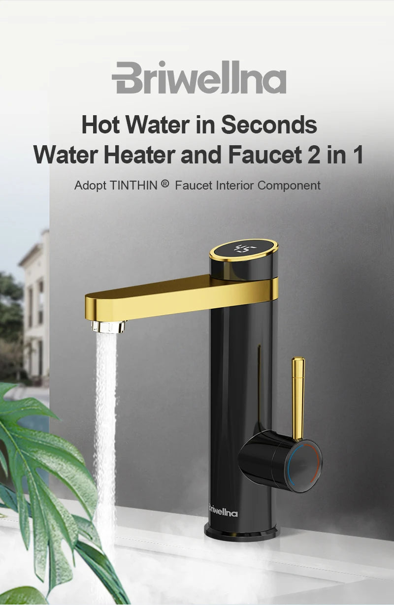 Briwellna Water Heater Flowing Faucet 2 in 1 Flow Heater For Home Tankless Mini Heater Tap 120° Swivel Electric Faucet 220V