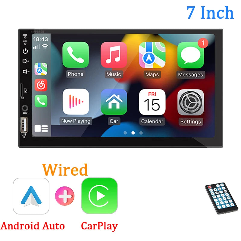 7“ Car Radio 1 Din Carplay Android Auto Multimedia Player HD Touch Screen FM AUX Input Bluetooth MirrorLink Universal Autoradio