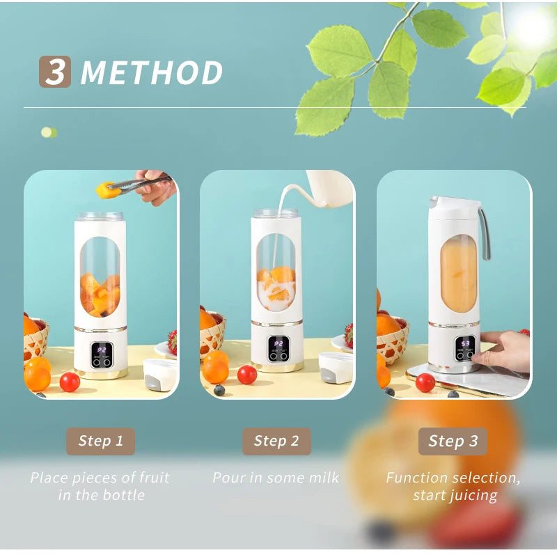 450mL Portable Fruit Juicer with 8 Page Blade Home USB Rechargeable Large Capacity with Digital Display Juice Maker Machine