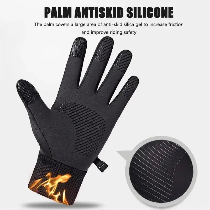 Black Winter Warm Full Fingers Waterproof Cycling Outdoor Sports Running Motorcycle Ski Touch Screen Fleece Gloves