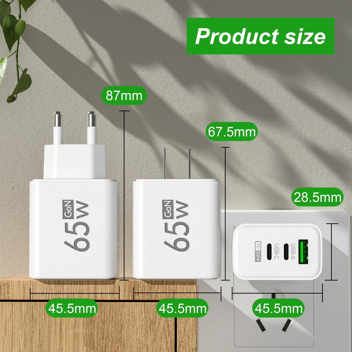 65W GaN USB Type C Charger Fast Charging Phone Charger PD Quick Charge3.0 Adapter For iPhone 14 Xiaomi 13 Samsung Huawei Oneplus