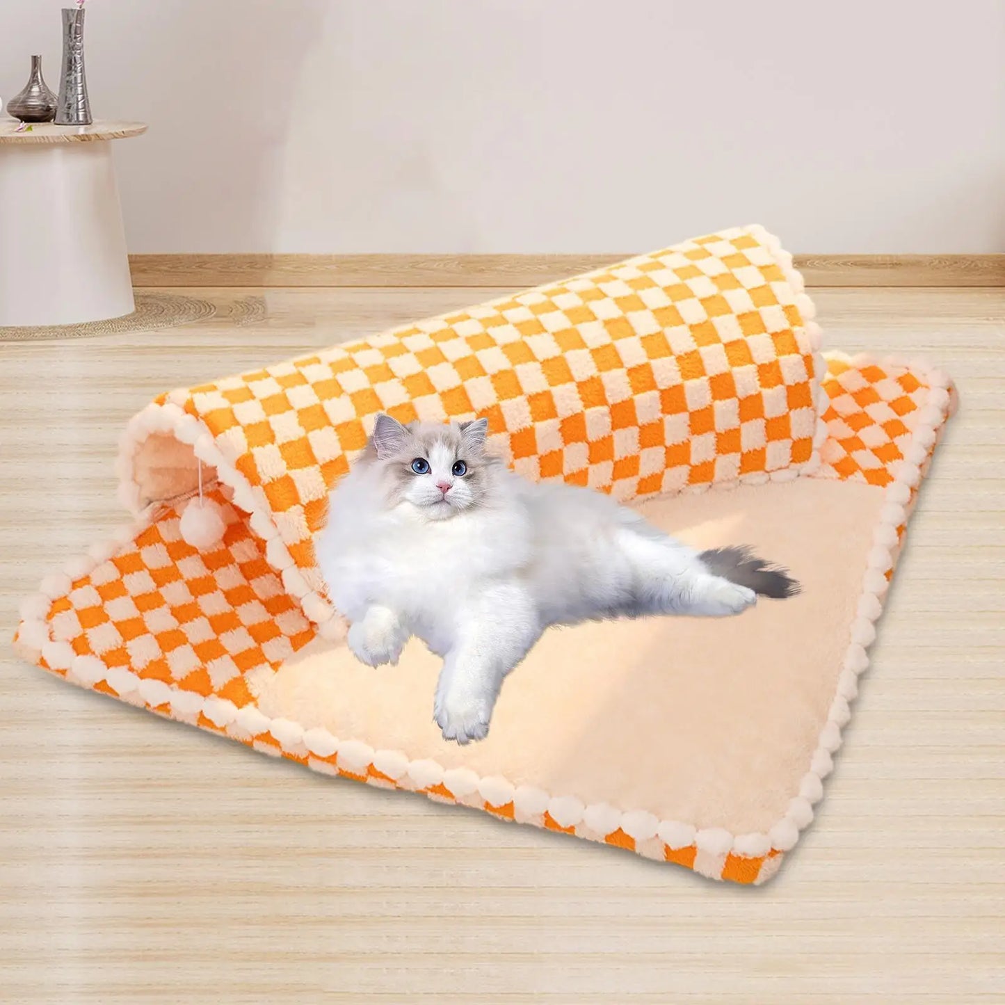 Cat Tunnel Bed for Indoor Cats with Hanging Balls for Indoor Cats