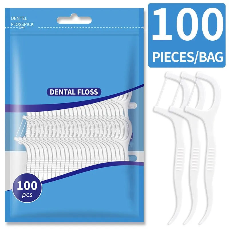 200pcs Dental Floss and Plastic Toothpicks for One-time Cleaning of Dental Gaps-Oral Care