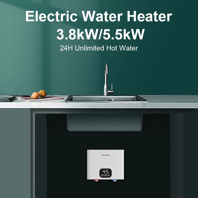 Briwellna Mini Tankless Electric Water Heater 110V/220V Under Sink Instant Hot Water Oversink Instantaneous Water Heater