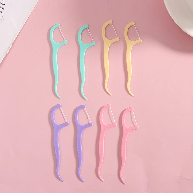 50Pcs/Box Floss Toothpick Set Colorful Fruit Flavor Dental Floss Stick Tooth Cleaning Dental Floss Pick Oral Hygiene Care