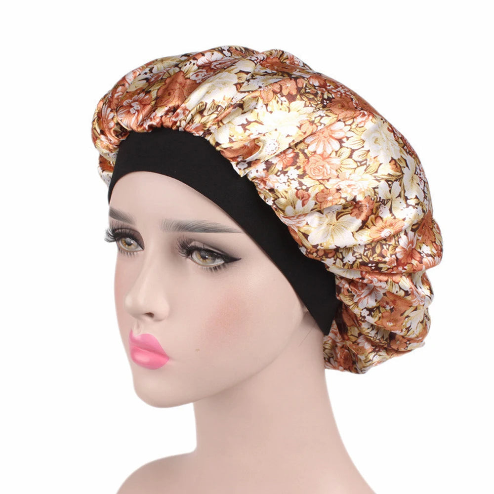 1 Pc Soft Night Sleep Hat Women Elastic Wide Band Fashion Hair Loss Cover Head Wrap Satin Bonnet  Beauty Chemo Caps Care