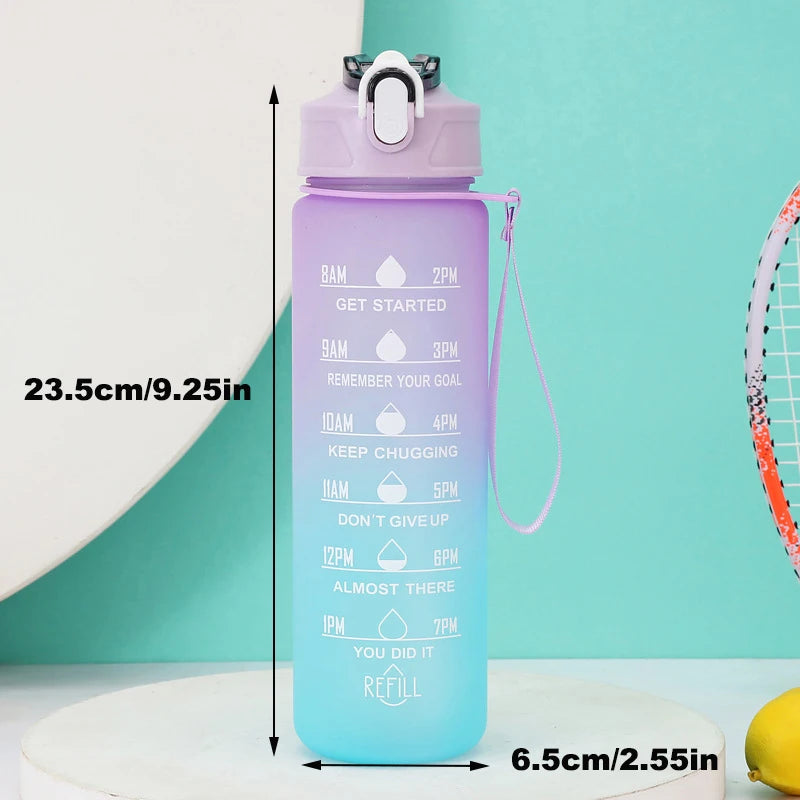 2L Outdoor Large Capacity Sport Water Bottle Creative Plastic Cup Bounce Cover Outdoor Leakproof Straw Cup with Time Marker