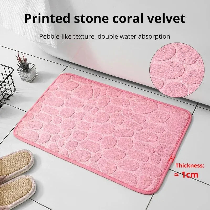 1pc Memory Foam Embossed Velvet Carpet Bathroom Living Room Non-Slip Mat Cobblestone Floor Mat Home Furnishings