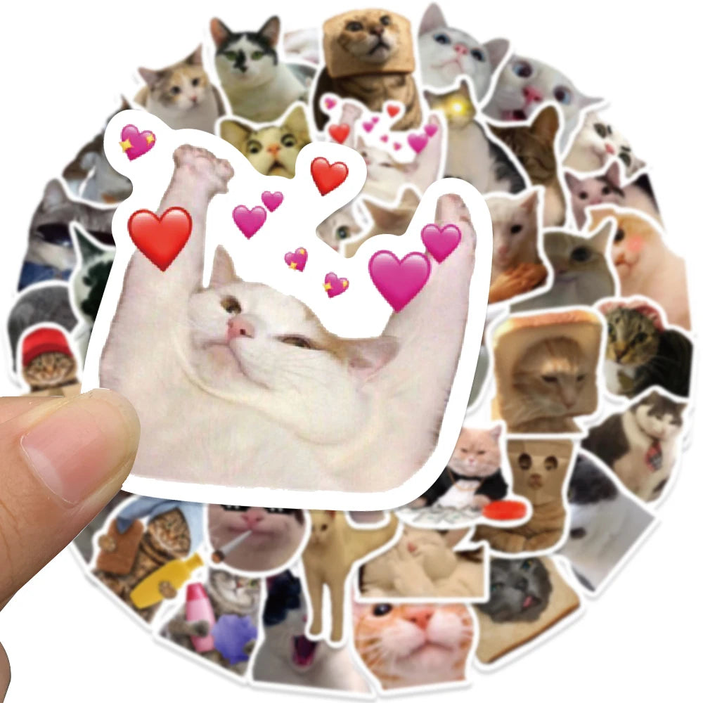 50PCS Cute Cat Stickers Vinyl Waterproof Funny Cats Decals for Water Bottle Laptop Skateboard Scrapbook Luggage Kids Toys