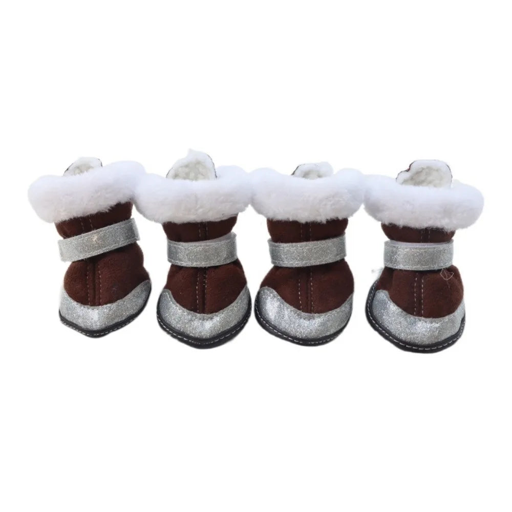 4pcs/set Thickened Dog Snow Boots Windproof Adjustable Non-slip Pet Boots Reflective Soft Dog Warm Shoes for Dogs Puppy