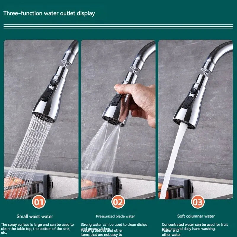 360°Kitchen 3-step Adjustable Tap Splashproof Extender Household Universal Booster Sprayer Universal Tap with Swivel Spout