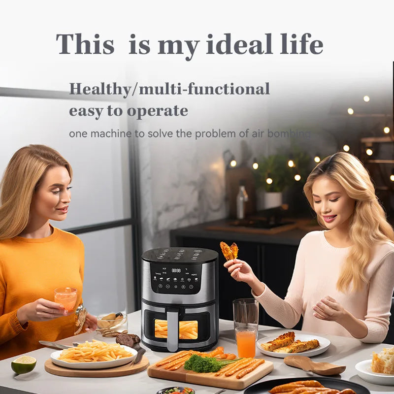 2024 New 4L Large Capacity Household Automatic Intelligent Air Fryer Visual Window Design Touch Screen Stainless Steel Oven