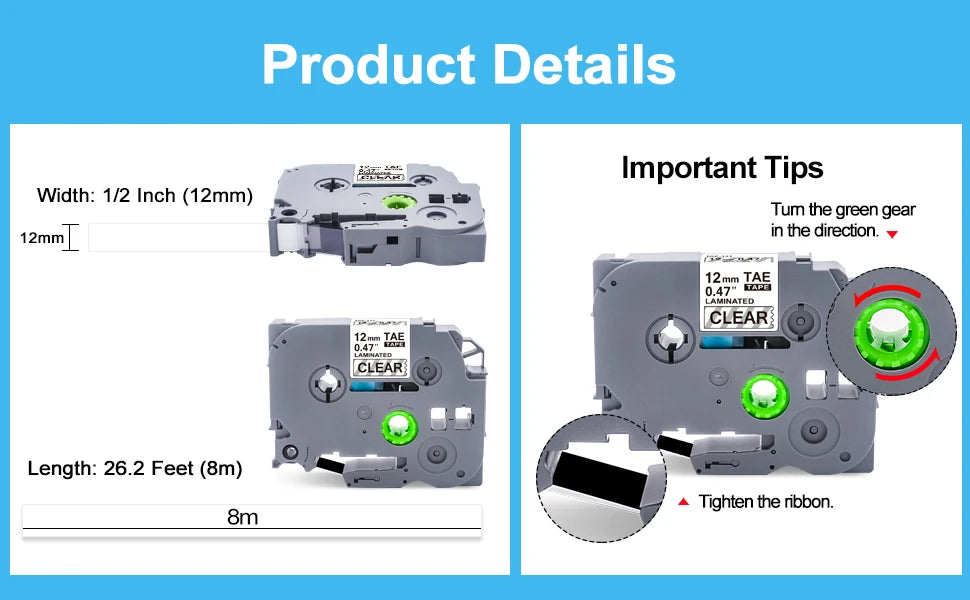 6/9/12mm 231 TZ-White-Label Tape TZe 231 221 211 Laminated Tape 631 531 Label Ribbon Compatible for Brother PT-H110 Label Maker