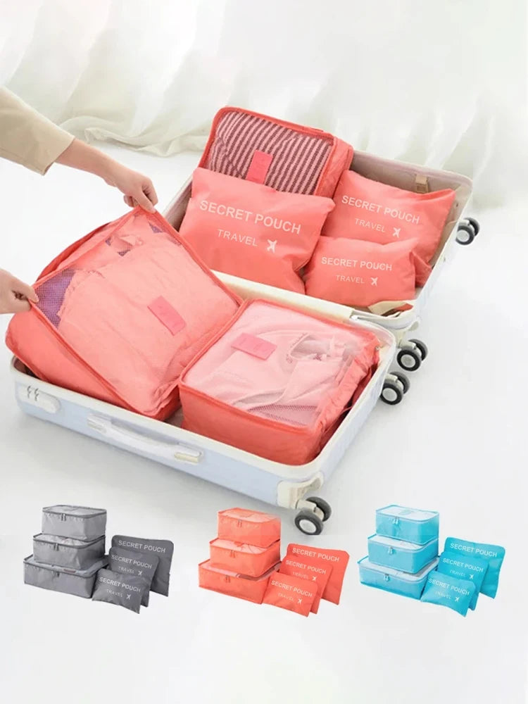 6 Pcs/Set Pink/Blue/Grey Travel Storage Bag Large Capacity Waterproof Luggage Clothing Underwear Storage Bag Bag With Zipper