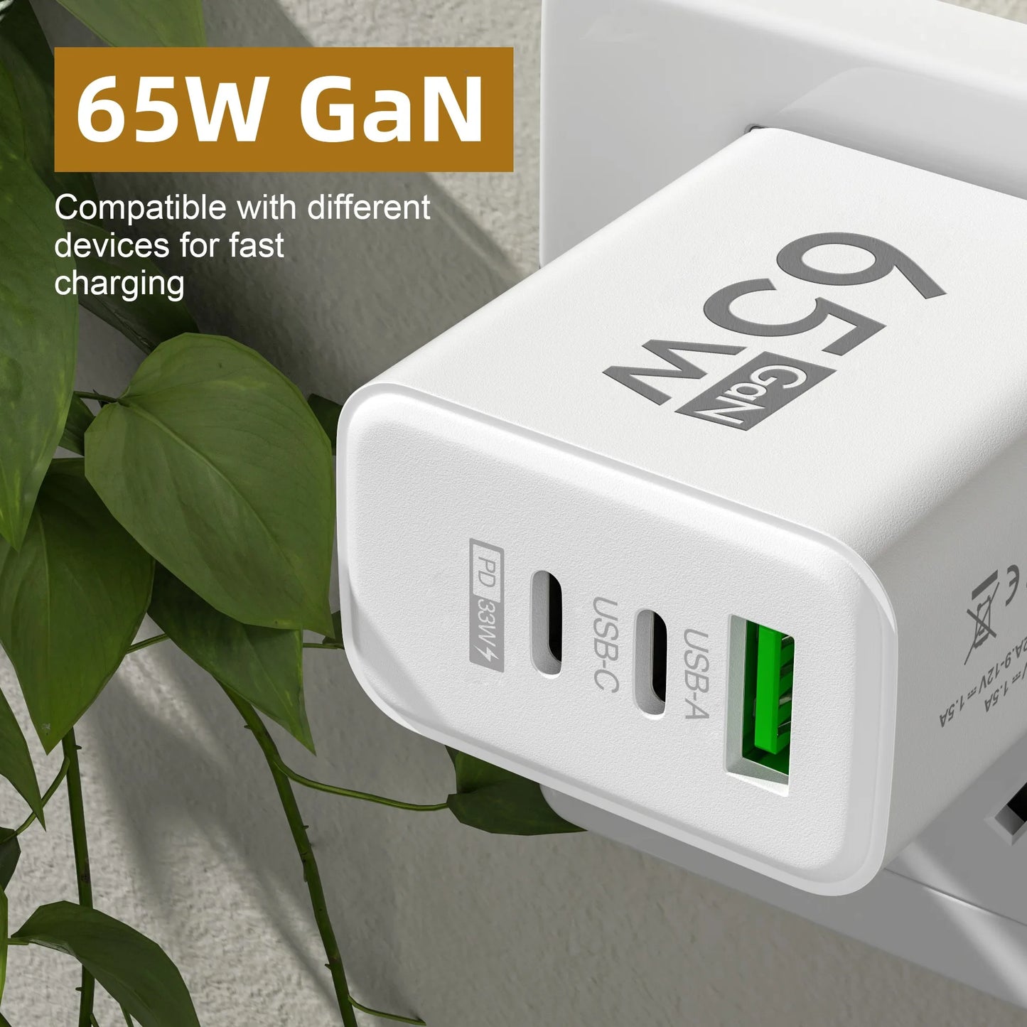 65W GaN USB Type C Charger Fast Charging Phone Charger PD Quick Charge3.0 Adapter For iPhone 14 Xiaomi 13 Samsung Huawei Oneplus