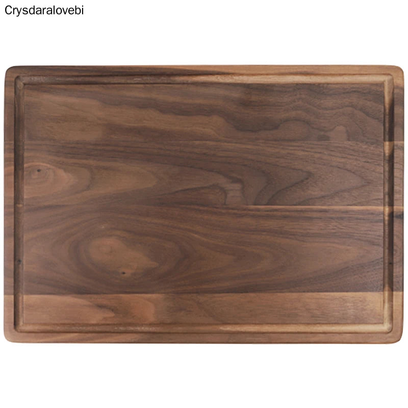 Black walnut round pizza chopping board with handle Solid wood unpainted household cutting board Slotted steak plate bread