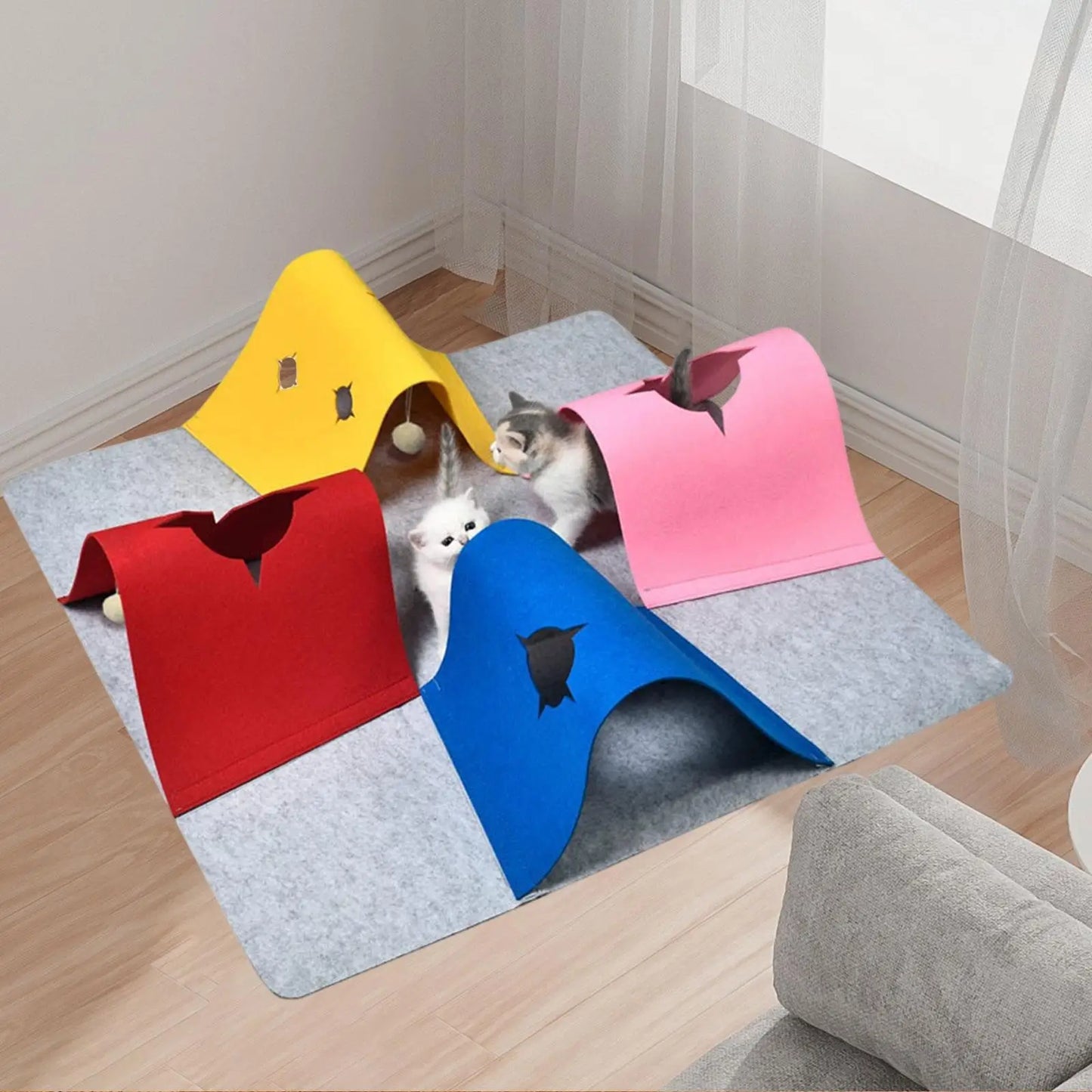 Cat Tunnel Folding Exercising Pet Playing Mat for Kittens Home Rabbits