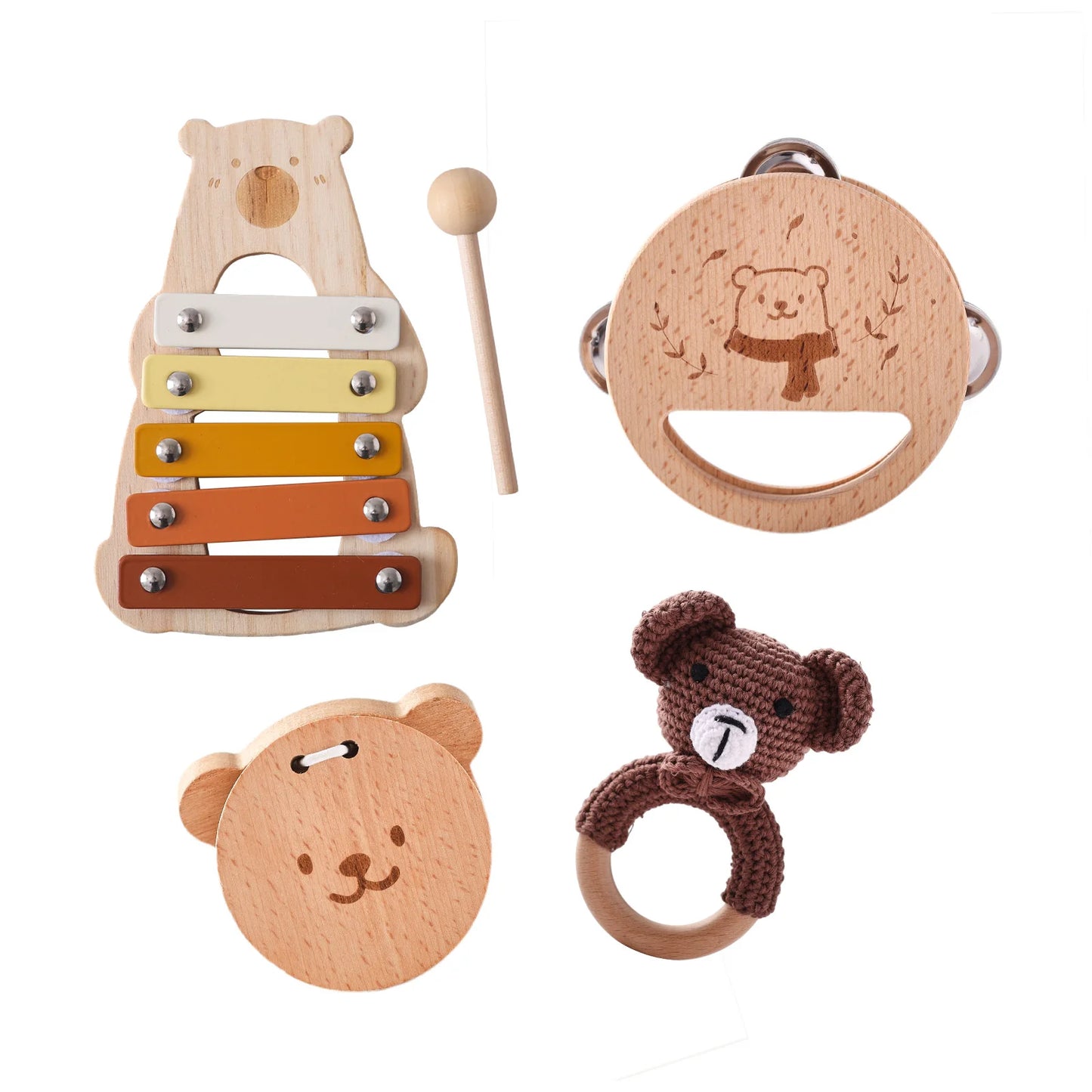 5pc Set Montessori Toys Baby Music Toys Musical Instrument Wooden Educational Toys Baby 0 3 Years Toys Bear Xylophone toys Gifts