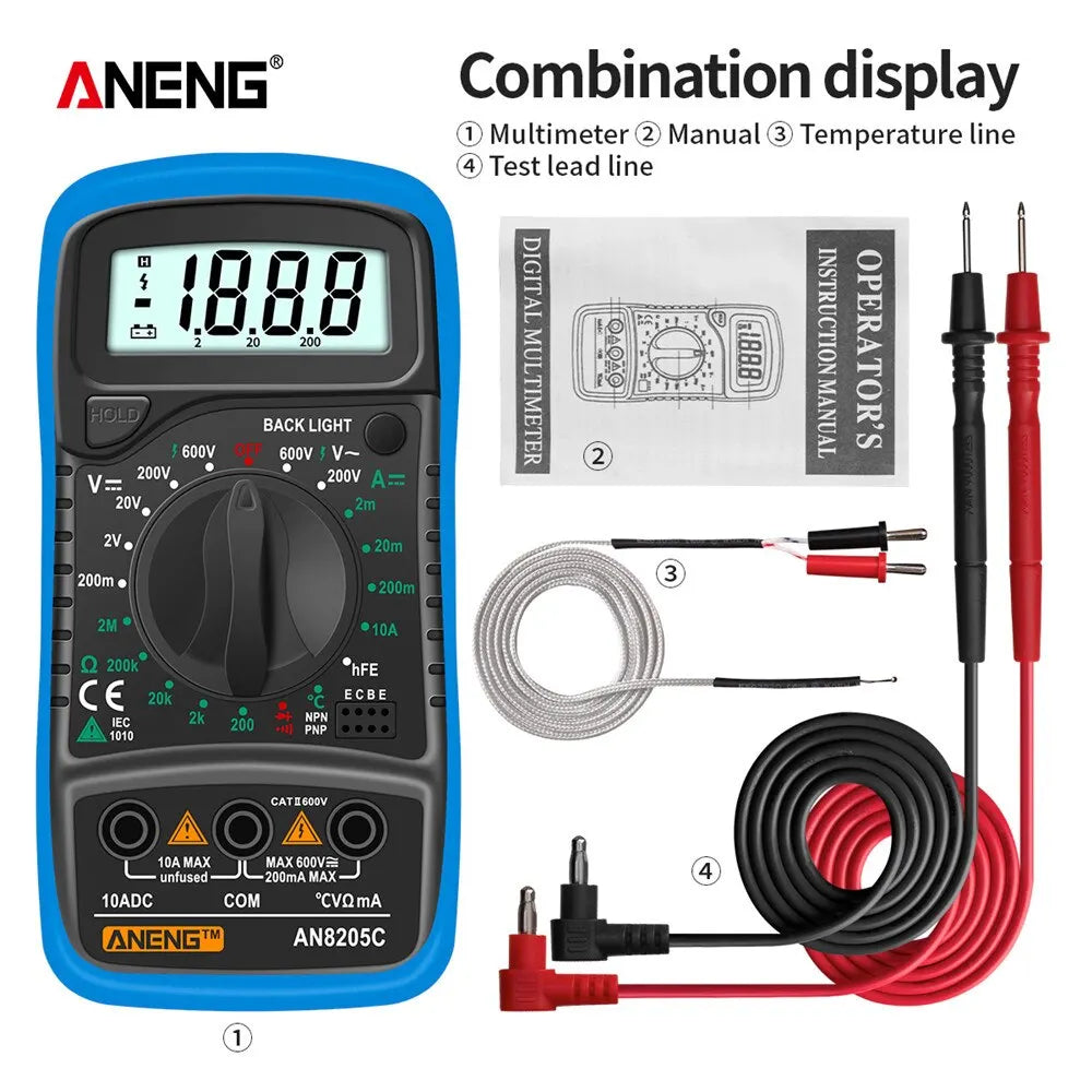 ANENG AN8205C Digital Multimeter AC/DC Ammeter Volt Ohm Multimetro Tester Meter With Thermocouple LCD Backlight Portable