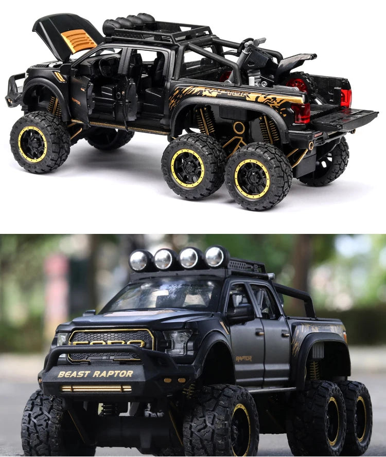 1:24 Pickup Trucks for Boys F150 Raptor Diecast Metal Model Car with Sound and Light for Kids Age 3 Year and up Blue