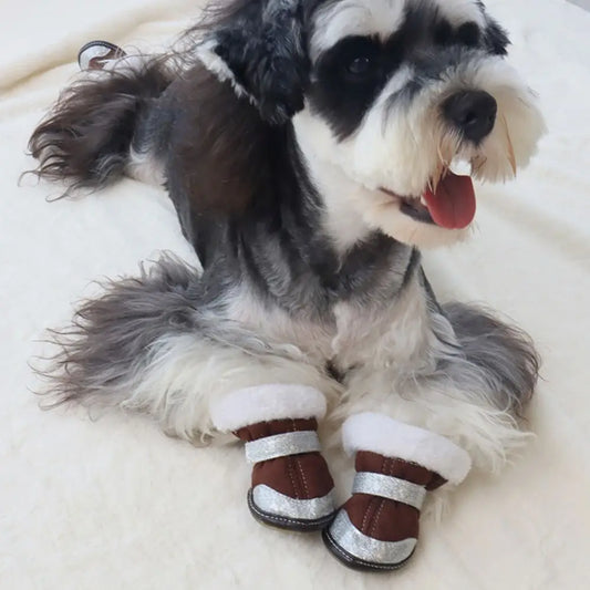 4pcs/set Thickened Dog Snow Boots Windproof Adjustable Non-slip Pet Boots Reflective Soft Dog Warm Shoes for Dogs Puppy