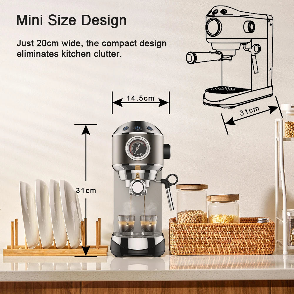 BioloMix 20 Bar Semi Automatic Coffee Machine, with Milk Steam Frother Wand,for Espresso,Cappuccino,Latte and Mocha