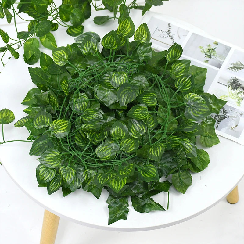 2.1M Artificial Plant Green Ivy Leaf Garland Silk Wall Hanging Vine Home Garden Decoration Wedding Party DIY Fake Wreath Leaves