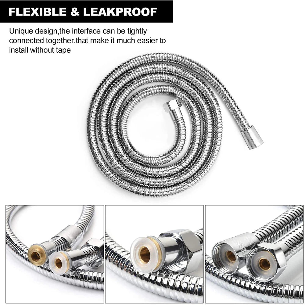 1.5/2M Black SUS 304 Flexible Shower Hose Long Bathroom Shower Water Hose Extension Plumbing Pipe Pulling Tube Bath Accessories