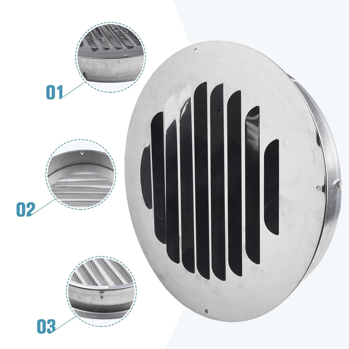 70-300mm Round Stainless Steel Air Vent Grille Insect Protection Home Exterior Wall Ducting Ventilation Tools Exhaust Hoods