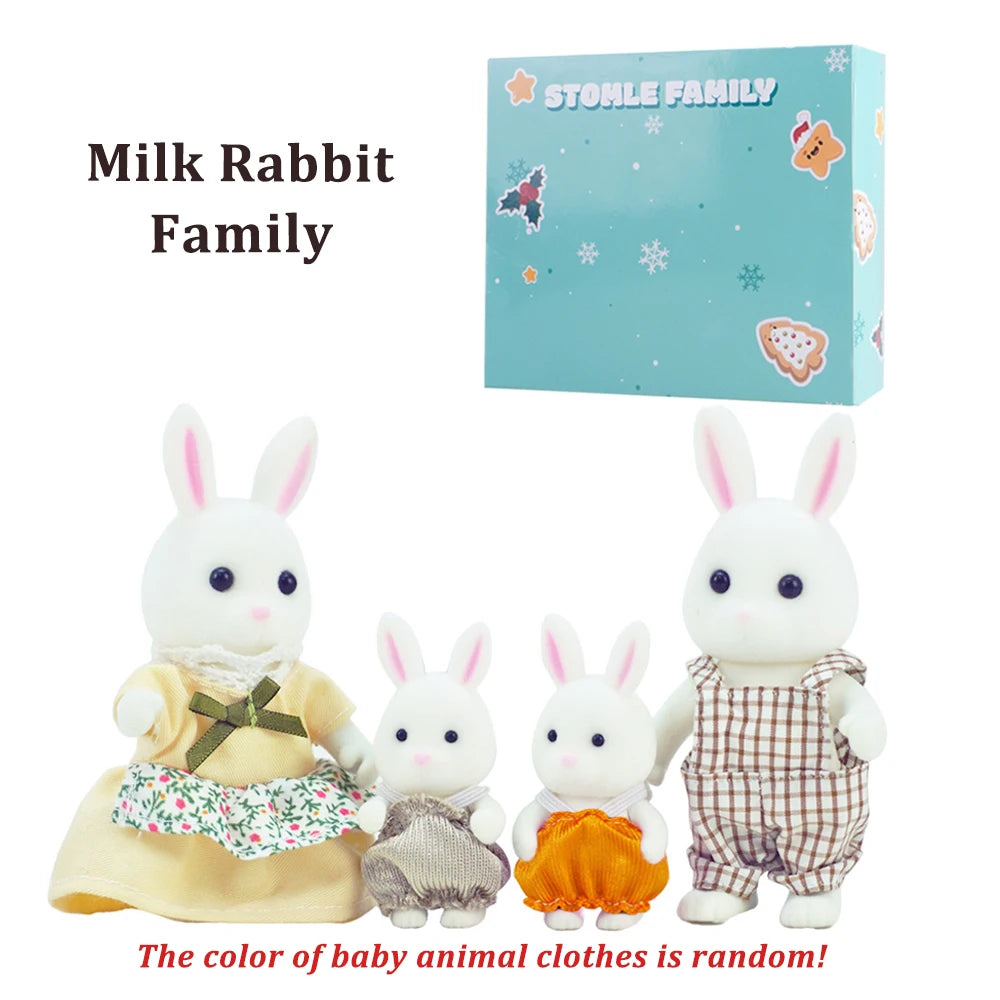 Box Packing Forest Family Reindeer Bunny Panda Animal Simulation Dollhouse Playset Play House Toy Accessories Xmas Gift for kids