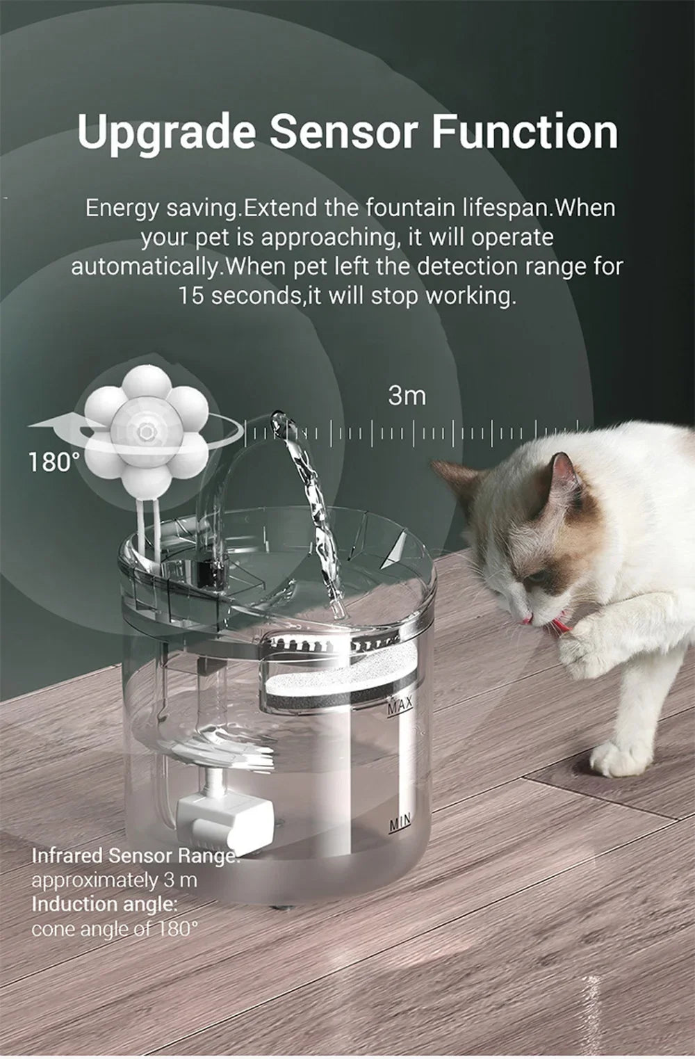 2L Pet Cat Dog Drinker Fountain Activated Filter USB Powered Automatic Pet Feeder Motion Sensor Bowl Pet Silent Drinking Bowl