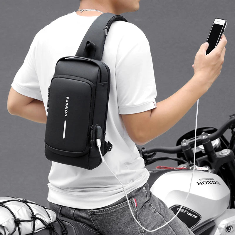 Chest Bag Multifunction Crossbody Sport Running Travel Sling Pack Anti-theft USB Charge Shoulder Messenger Pack Luxury Brand Men