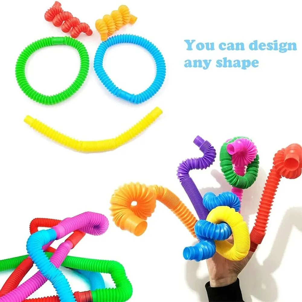 8PCS Colorful Telescopic Tube Pop Tube Stretching Tube Corrugated Tube Children Adult Stress Relief Toy Educational Folding Toys