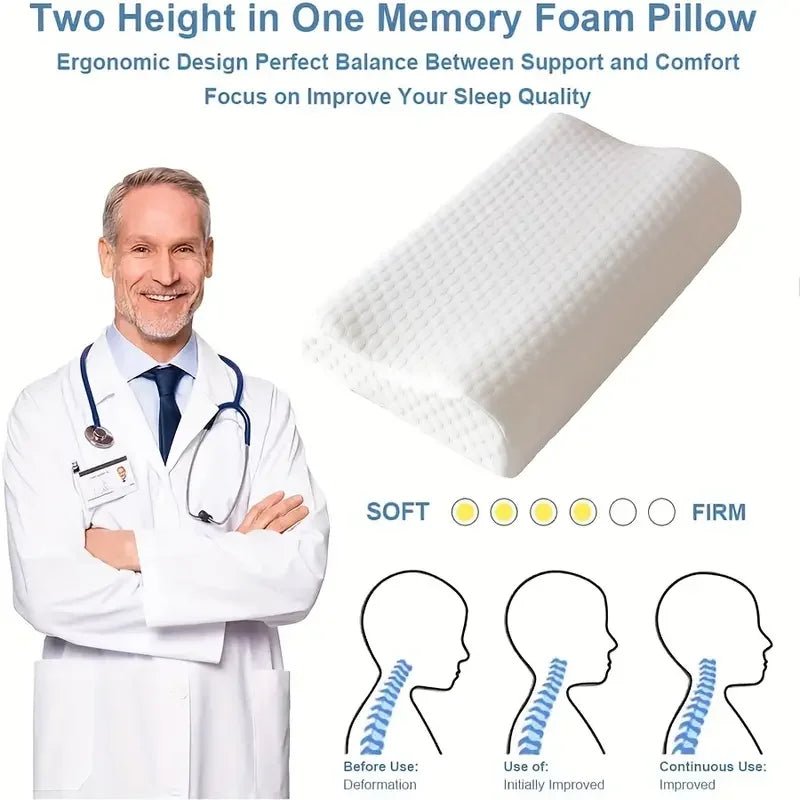 1pc Memory Foam Pillow, Knitted Fabric Polyurethane Slow Rebound Temperature Sensing Water Cube Pillow Core For Anti-snoring Nec