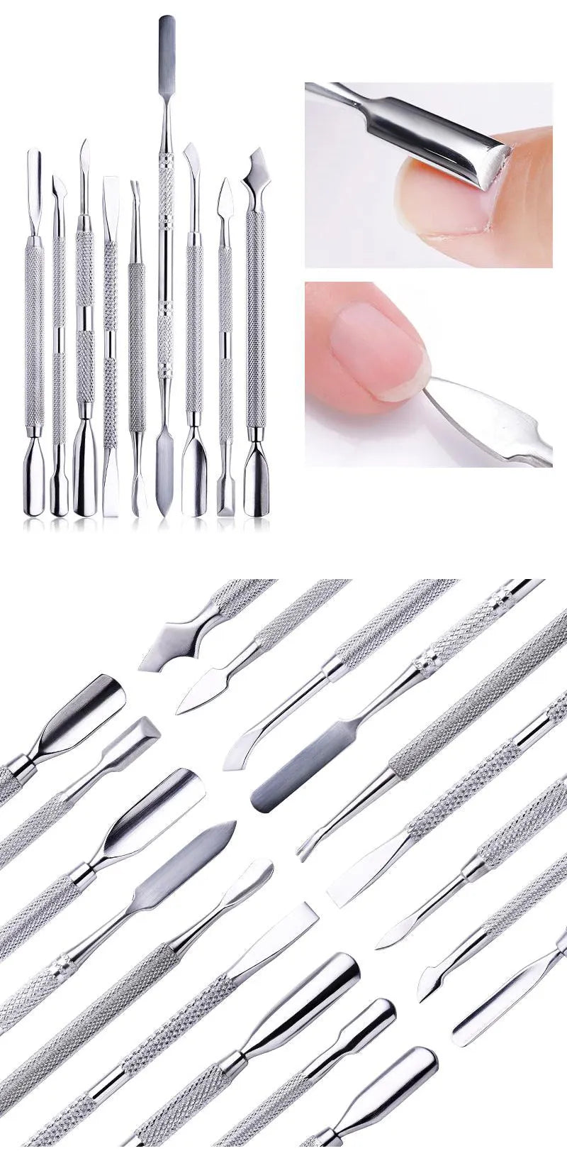 1pcs Double-ended Stainless Steel Cuticle Pusher Dead Skin Push Remover For Pedicure Manicure Nail Art Cleaner Care Tool