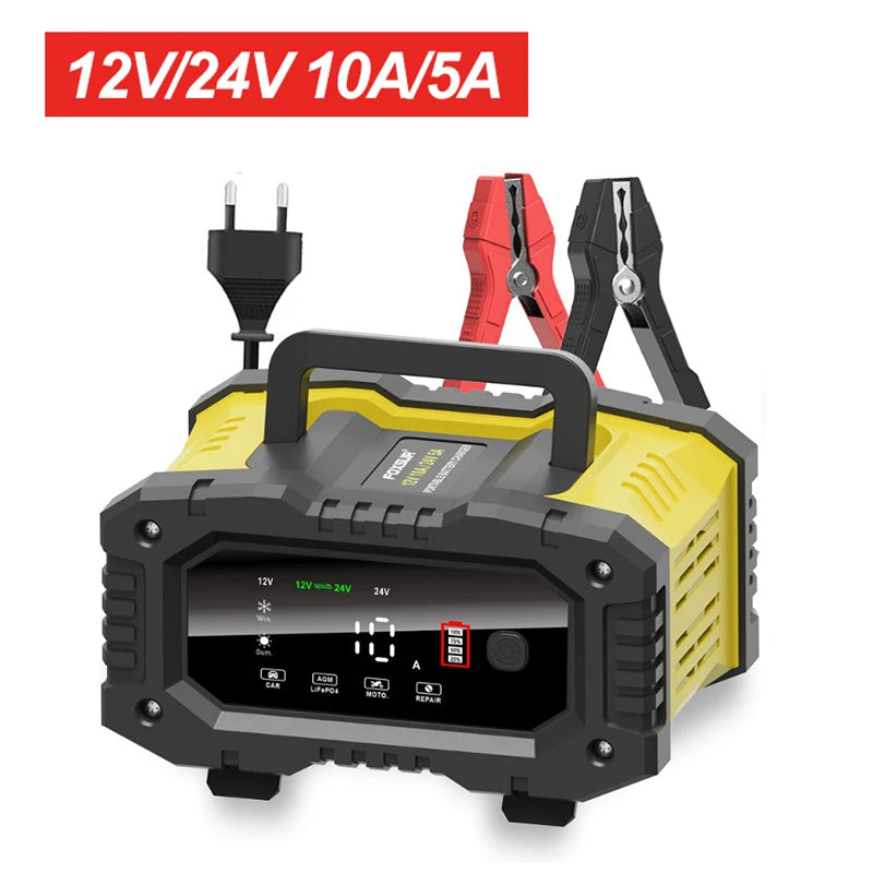 20A/10A Car Motorcycle Battery Charger 12V/24V Smart Charger Lithium AGM GEL Lead-Acid LiFePO4 Battery Chargers