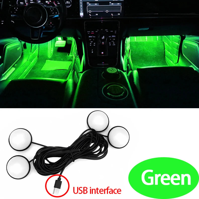 Car Foot Ambient Light Car Foot Lamp LED Foot Light Car Interior Atmosphere Backlight Mood Foot Light 4 In 1 RGB Decorative Lamp