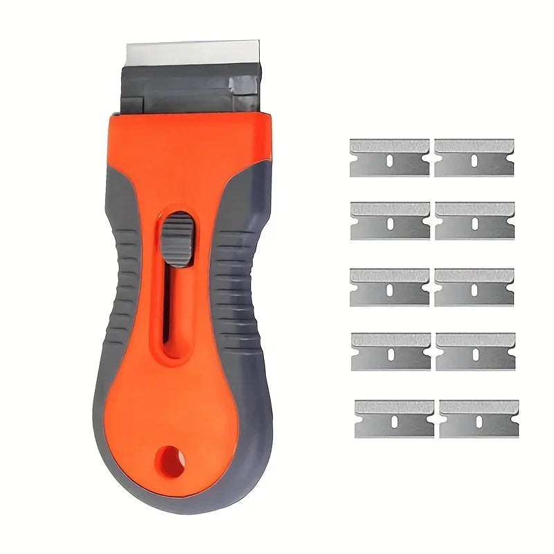 1 Set Glue removal blade With 10 Blades, Telescopic Adjustment Knife, Cleaning Scraper Tool For Removing Labels,Stickers,Paint