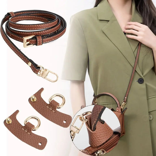 Bag Transformation Accessories for Longchamp mini Bag Straps Punch-free Genuine Leather Shoulder Strap Crossbody Conversion Hang