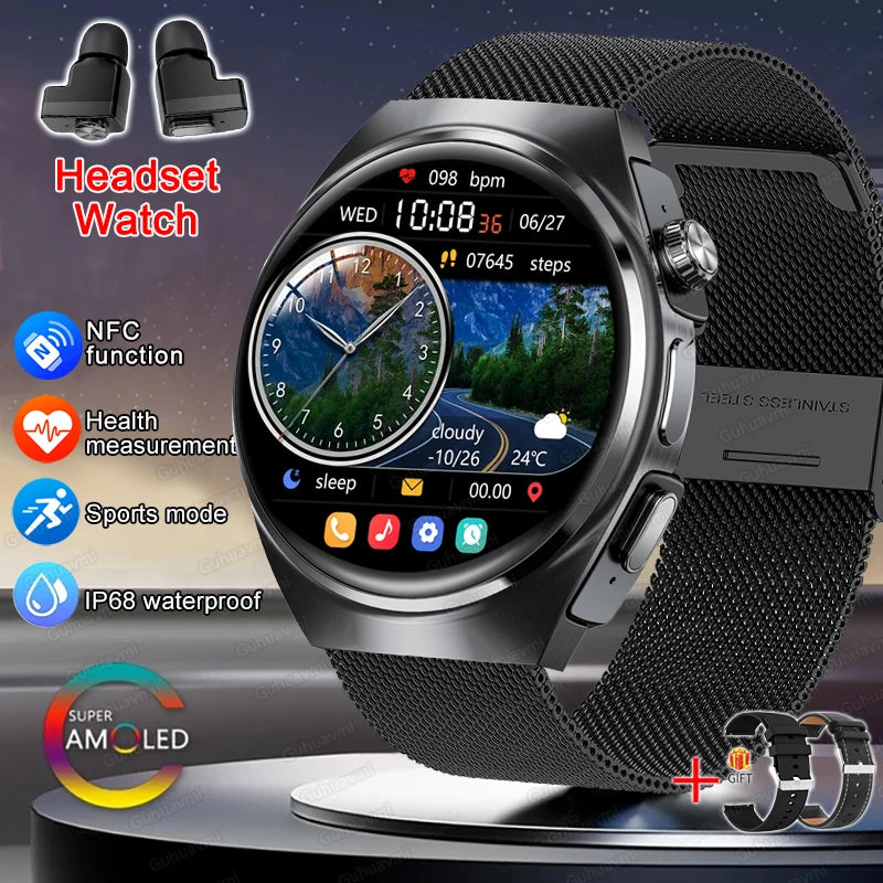 2024 New Smart Watch TWS Headset Two In One Wireless Bluetooth Dual Earbuds Call Health Monitor Sport Tracker NFC Smartwatch man